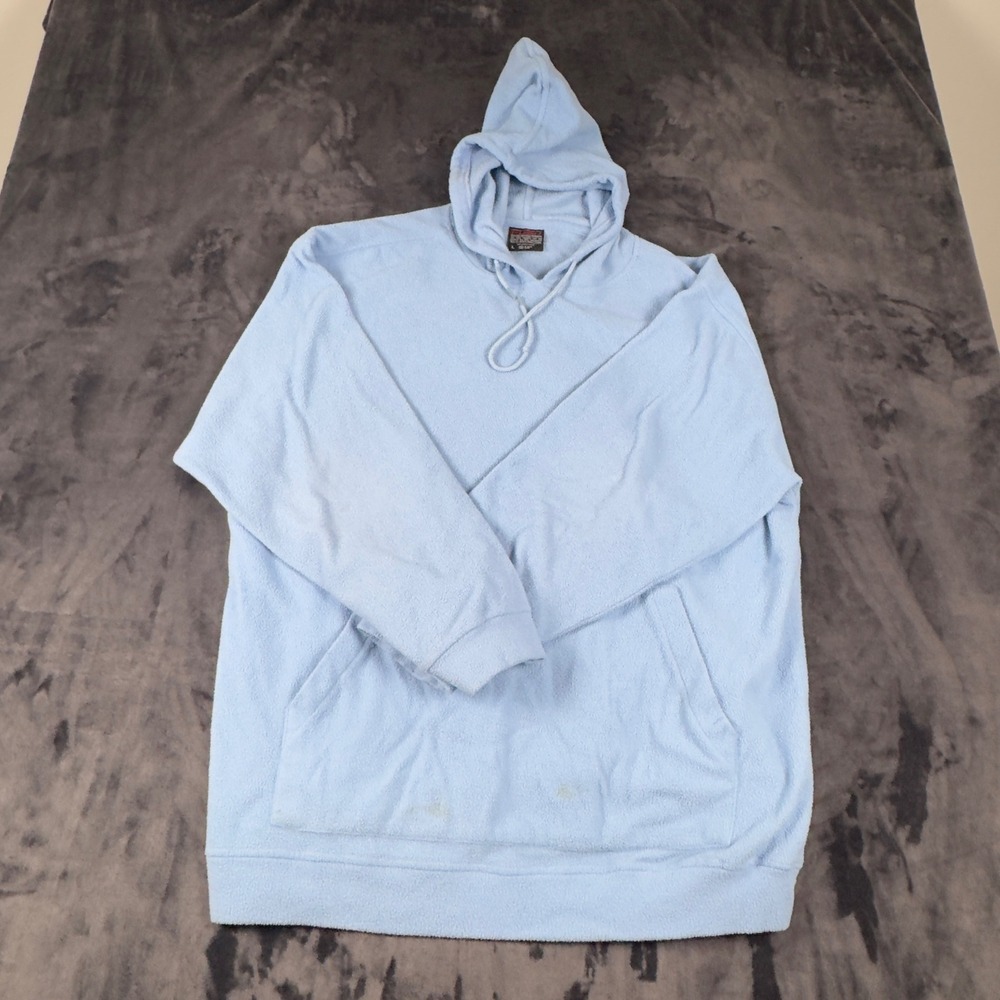 FUBU Fleece Hoodie Mens Large Light Blue Kangaroo Pocket Pullover 4117
